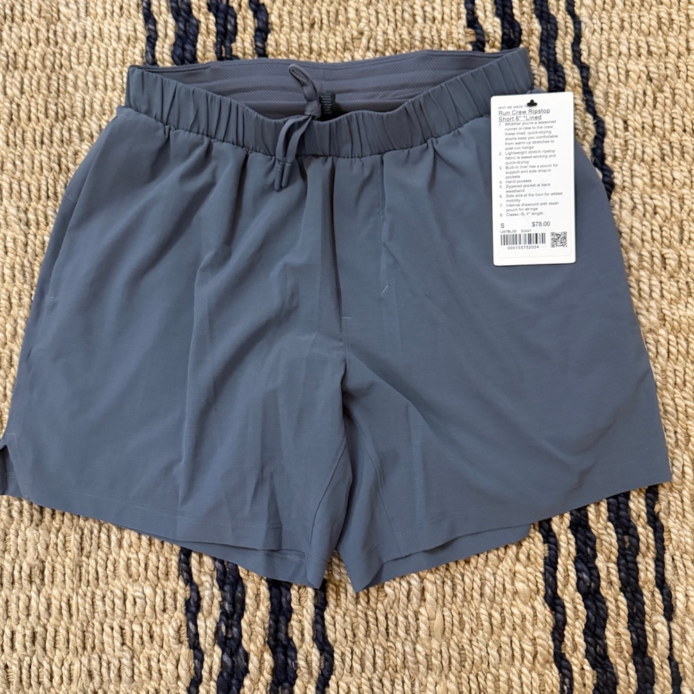 Lululemon Run Crew Ripstop Short 6’ Lined Mem’s Shorts. Dark Gray. NWT. Small.